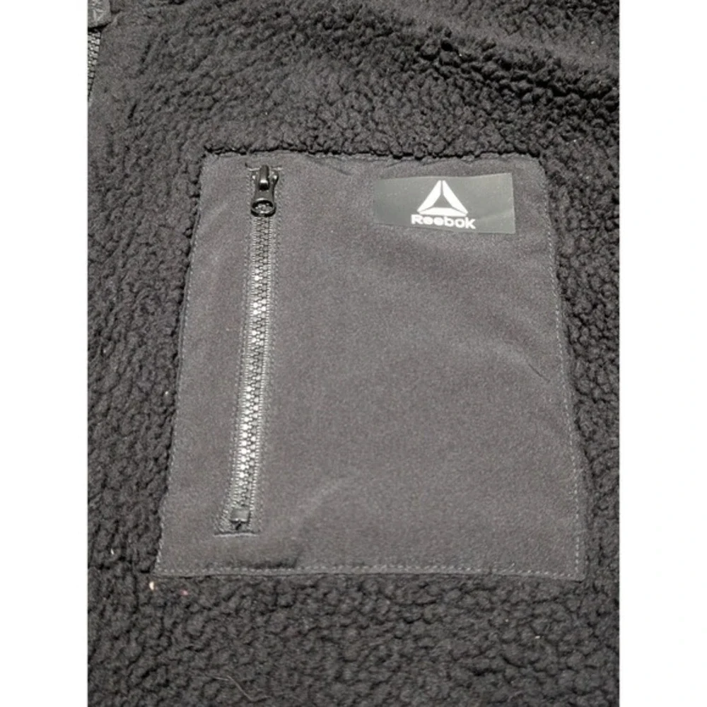 Reebok Jacket Mens 2XL Black Fleece Sweater Full Zip Chest‎ Pocket